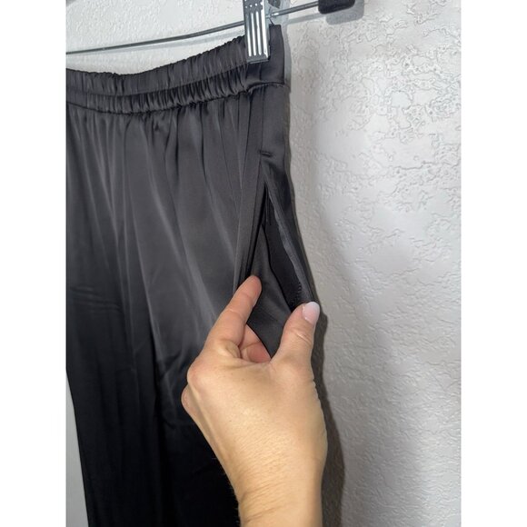 Caroline Constas Black Satin Wide Leg Pants Small (READ) Rise Pockets 1B - Picture 12 of 16